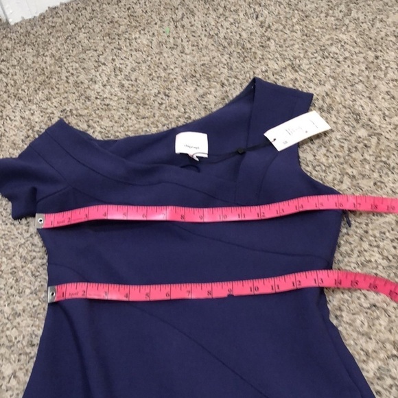 NWT Cinq A Sept Coralisa Dress Size 4 Navy Blue Asymmetrical Sleeve Bodycon Mini - Picture 9 of 11